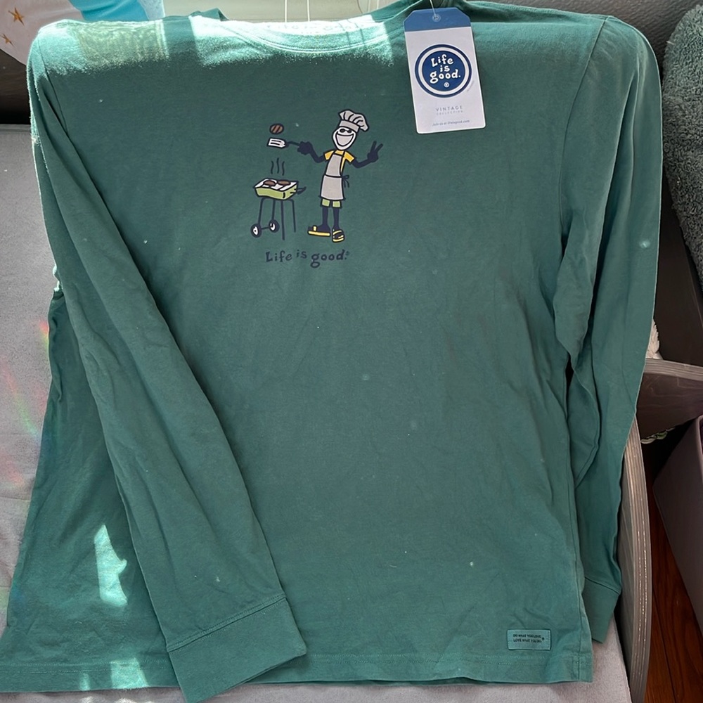 Hunter green Life is good vintage collection Jake Grill barbecue t-shirt